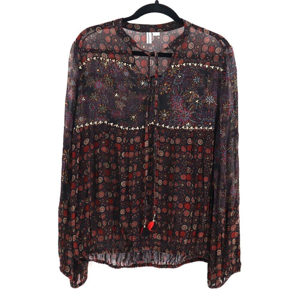 Blank London Boho Sheer Blouse Womens Size L Bohemian Hippie Retro 70s Granny